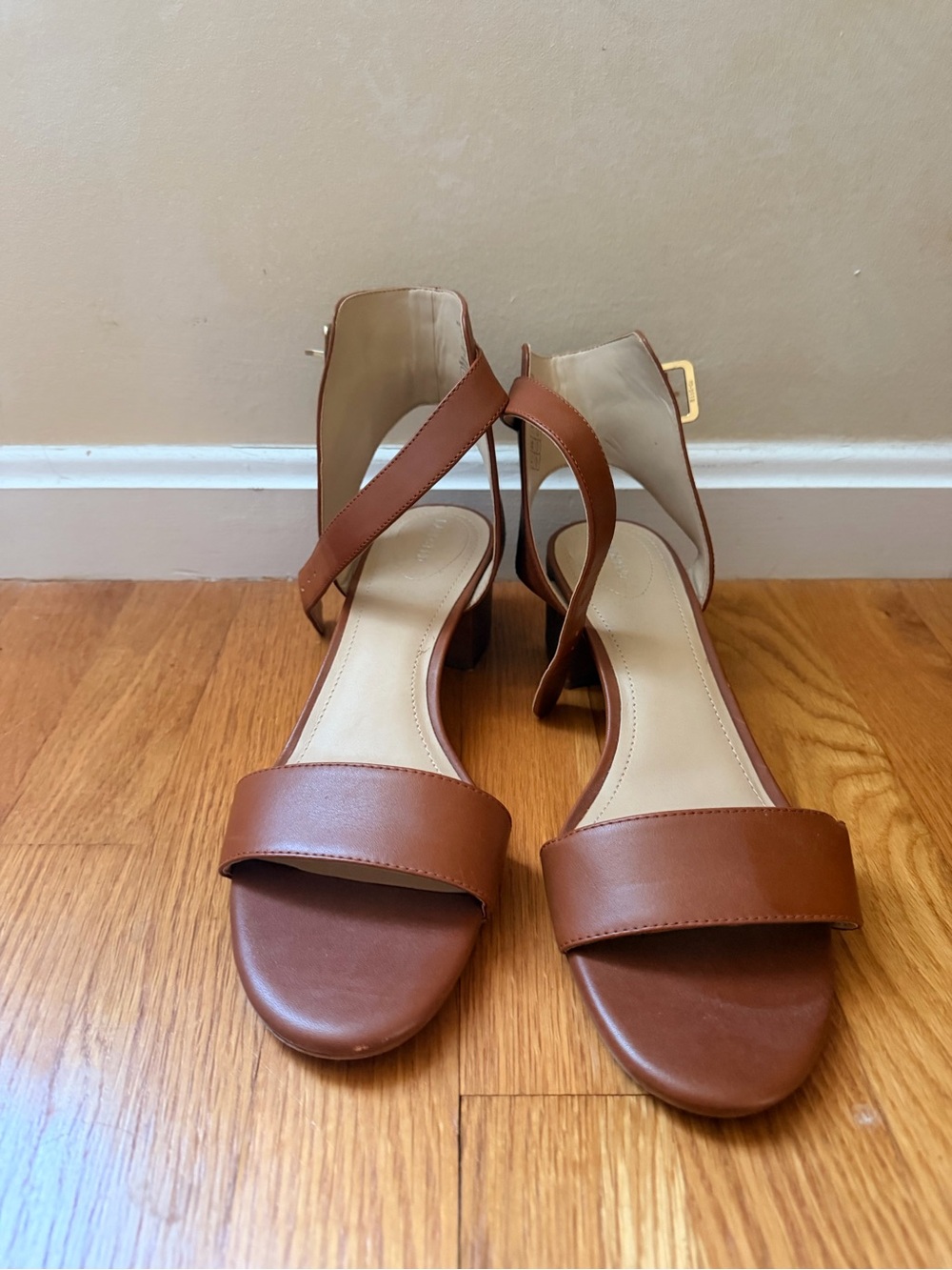 Lands End Brown Leather Ankle-Strap Sandals 9.5